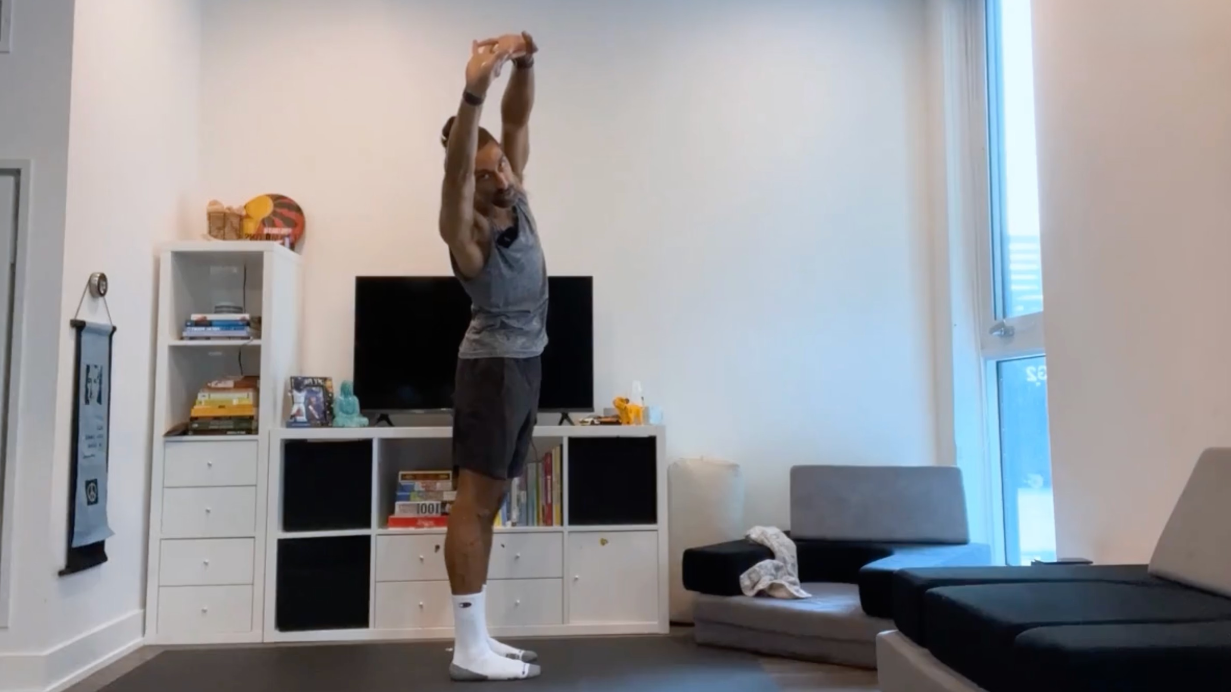 Yoga teacher Jaffer Hussain in Standing Side Bend, part of his yoga for posture practice